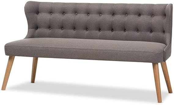 Allora Tufted Wingback Sofa, Gray and Light Brown Finish, Polyester Upholstery, Button-Tufted Backrest, Mid-Century Design, Solid Rubberwood Legs, Retro Modern Style for Living Room or Lounge