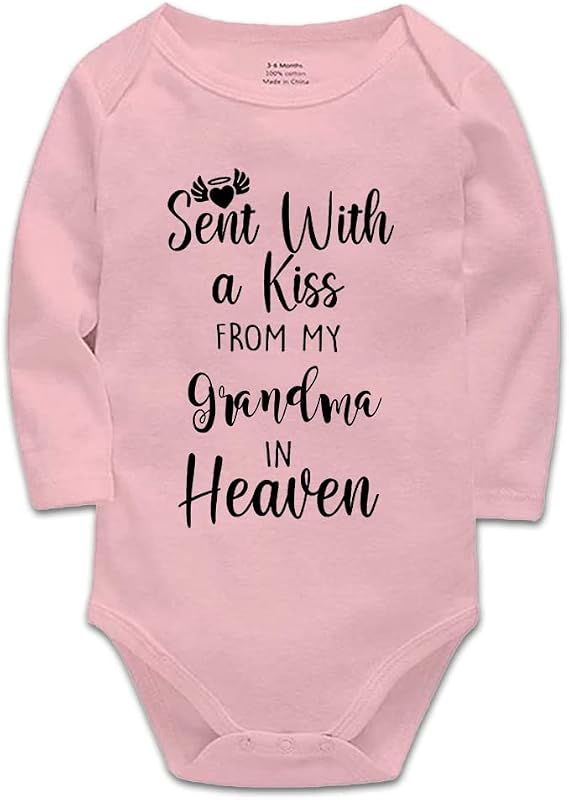 Baby Bodysuit,Sent with A Kiss from My Grandma in Heaven-Newborn Infant Baby Bodysuit White Long Sleeve 0-24 Months