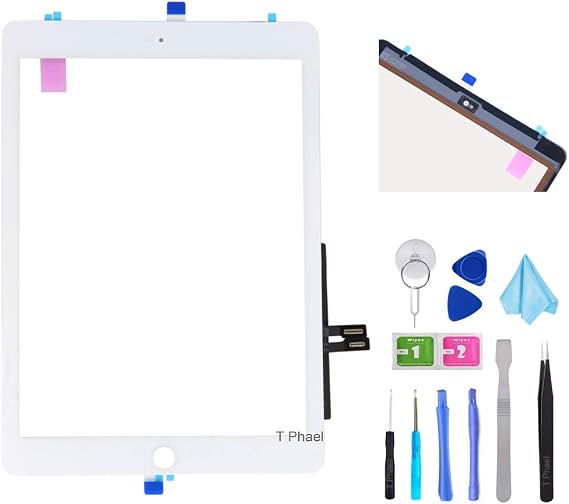 White Digitizer Repair Kit for iPad 9.7" 2018 iPad 6 6th Gen A1893 A1954 Touch Screen Digitizer Replacement (Without Home Button) +Pre-Installed Adhesive + Tools