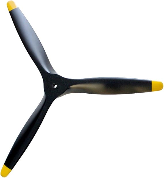 XOAR PJWWII-R3 10x7 RC Warbird Airplane Propeller. 10 Inch 3 Blade WWII Black Wood Prop with Yellow Tips for Gasoline RC Planes
