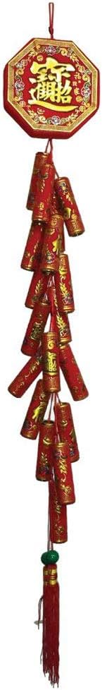 Feng Shui Import Chinese New Year Firecrackers - 18 Pcs, Red, Plastic & Satin Fabric, Traditional, Hanging Ornaments