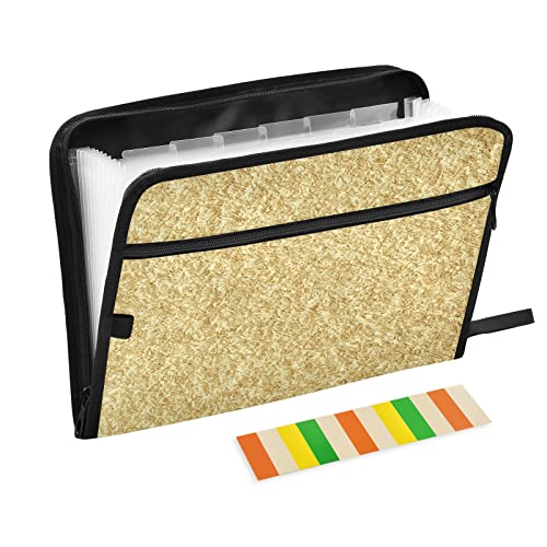 Gold Glitter Expanding File Folder with Zipper Closure 13 Pockets Accordion Expanding File Document Organizer with Sticky Labels and Front Pocket Holder for A4 Letter Size
