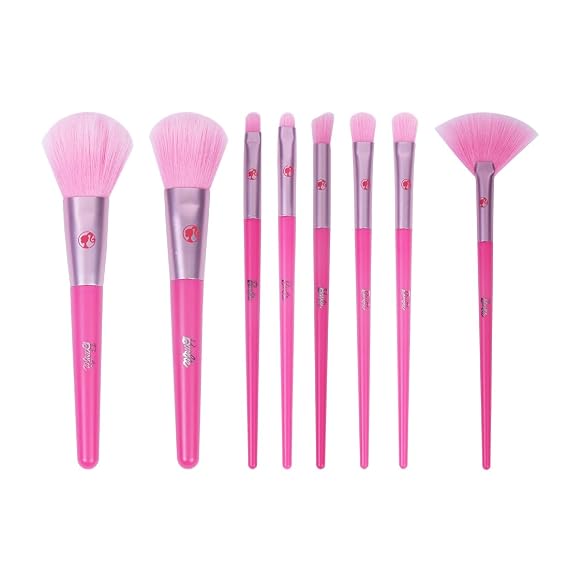 MINISO Barbie Makeup Brush Set 8 pcs Premium Synthetic Fiber Cosmetic Brushes for Foundation Blush Eyeshadow, Gift for Women Girls, Pink