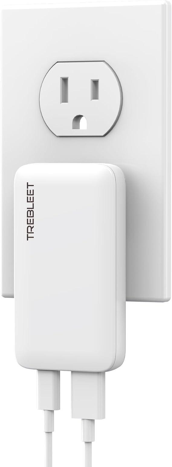 65W Ultra-Thin Flat USB C Wall Charger, TREBLEET GaN Fast Charging Block with Foldable Plug, Dual Port (USB C+A) PD 3.0 for MacBook Pro/Air, iPhone 16/17, Galaxy S25/S26, iPad Pro, Pixel 9, XPS