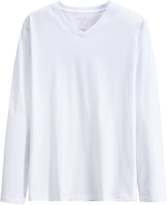 Men's Basic T Shirts Fall Long Sleeve Tops Casual V Neck Pullover Comfy Cotton Tees Bottoming Shirt