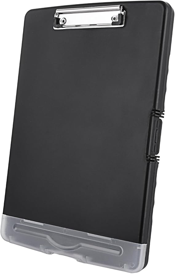 ASelected Clipboard with Storage,A4 Clipboard with Pen Holder,Plastic Clipboards with Compartment, Heavy Duty Storage Box Folder for School, Office, Medical Personnel, Side-Opening (Black)