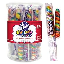 Adams & Brooks Strawberry Banana Mini Unicorn Pops, 10 oz Jar (24 ct.) - Twisty Unicorn Lollipops, Individually Wrapped Candy for Kids & Adults, Perfect for Birthday Party Favors, Goodie Bags, More