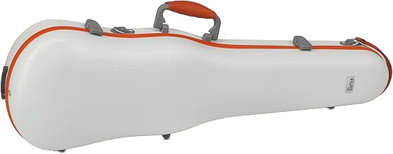 GEWA Violin Shaped Case FUN Series Polycarbonate 4/4-1/2 Size White/Orange, Interior Black, 2 Removable Backpack Straps, Accessory Pocket, Padded Suspension, Additional Side Handle