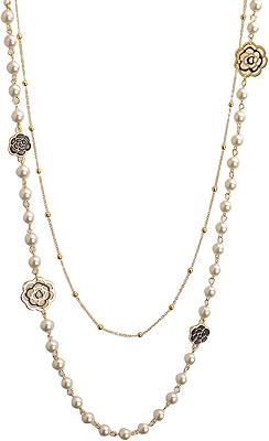 Designer Imitation Pearl Neckalce Camellia Flower Long Double Stranded Necklace Jewelry for Woman Pearl Jewellery