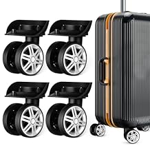 4Pcs Luggage Wheels Replacement, Travel Suitcase Trunk Wheels, Dual Spinner Swivel Casters Repair Kits with Screw, Replacement Left and Right Wheels Mute Bearing Swivel for 360 Degree Rolling, Black
