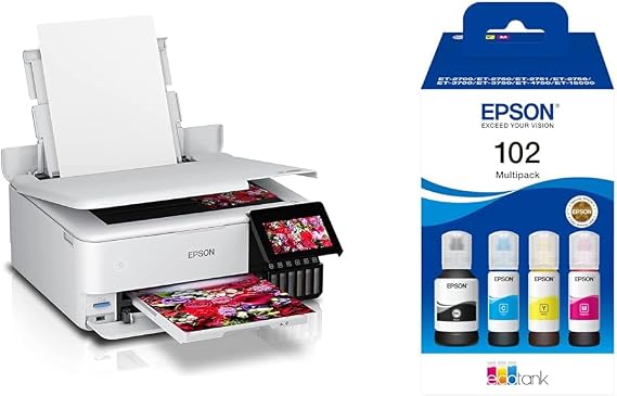 Epson EcoTank ET-8500 A4 Wi-Fi Ink Tank Photo Printer & EcoTank 102 Genuine Multipack Ink Bottles