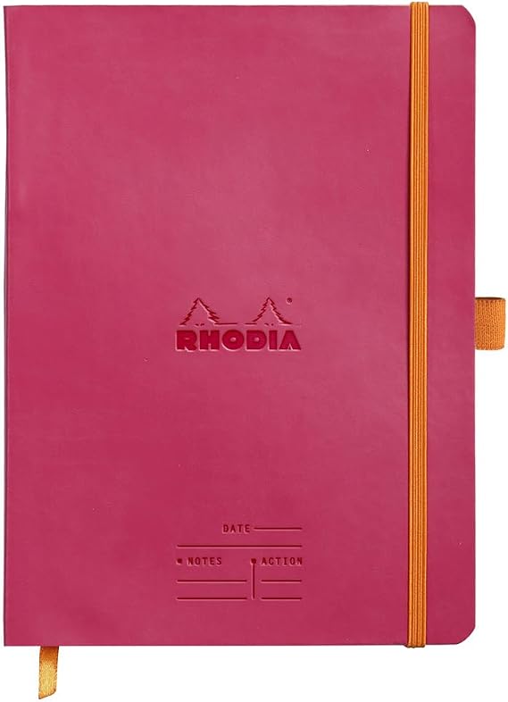 Rhodia 117792C - Raspberry Meeting Flexible Notebook - A5+|Pre-Printed Date/Notes/Action160 Detachable Pages - 90g Clairefontaine Paper - Bookmark, Pencil Holder - Faux Leather Cover - Rhodiarama