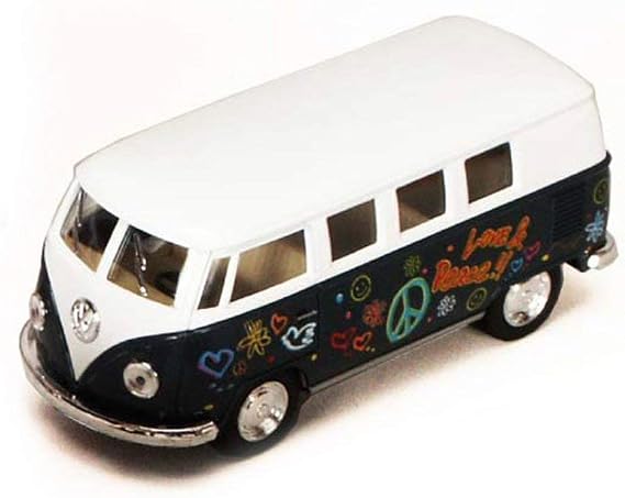 KiNSMART 1962 Volkswagen Classic Bus 1:32 Scale 5" Die Cast Metal Model Toy Van Pullback Acation (Maroon Flower Power)