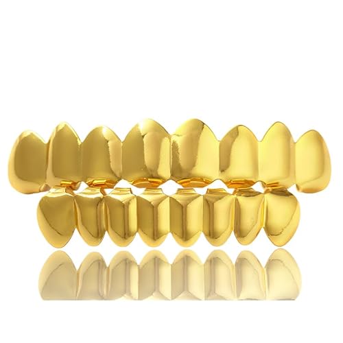 Grillz street Hip Hop personality Gold Shiny 18K gold-plated Copper teeth Grillz for Men and Women Grills Daily wear Halloween and Party Unise