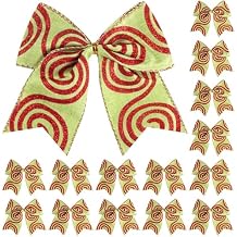 SIMISI RIBBON Christmas Tree Bows Wreaths Graland Xmas Party Decorations Red Green Stripe Ornaments (6 * 6 Inches, 12 Pcs)