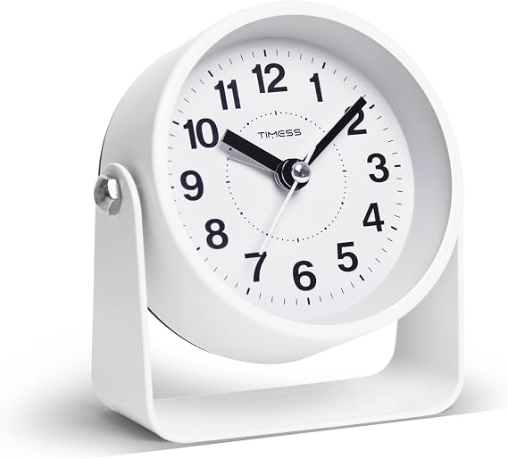 TIMESS Analog Alarm Clock with Snooze & Light, Silent Non-Ticking, White