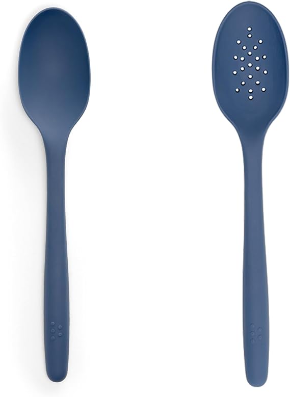 Misen 12" Silicone Spoons - Mixing and Slotted - Blue