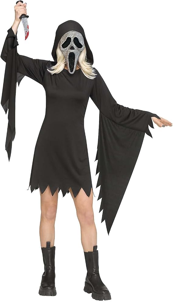 Spirit Halloween Ghost Face Adult Bling Dress Costume, Officially Licensed, Scream Cosplay, Horror Outfit