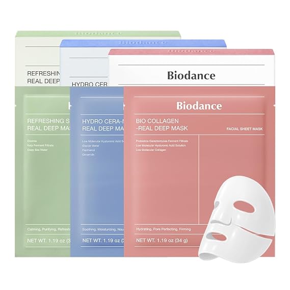 BIODANCE Triple Solution Trio: Bio Collagen & Ceramide Panthenol & Sea Kelp Real Deep Mask Set, Firming, Hydrating, Claming Kit, Korean Skin Care,Skin Care Set