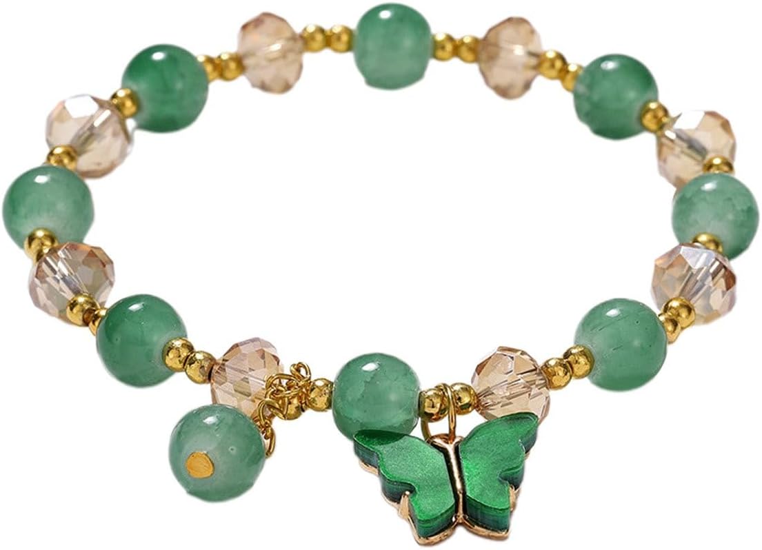New 2024 14k Gold Plated Jade Butterfly Crystal Glass Bracelet For Women Chinese Style Jade Bead Bracelet Gifts For Her Him Wife Grandma Grandpa Mother Daughter Son Father