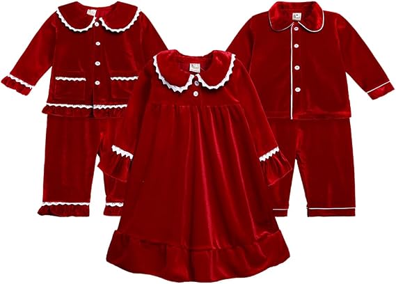 Kids Tales Child Velvet Pajama Sets Christmas Button Down Long Sleeve Shirt + Long Pants Boys Girls Solid Loungewear 2PCS