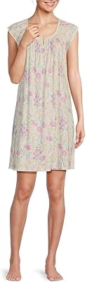 Miss Elaine Short Cottonessa Nightgown, Short Sleeves and Beautiful Pattern Gown, Sleepwear & Loungewear