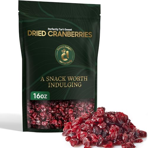 Cravers Delight Dried Cranberries 16 oz Whole Dry Cranberry Dried Fruit for Snacking or Baking Lightly Sweetened in Giftable Resealable Pouch Non-GMO Gluten Free Vegan Snack for Adults