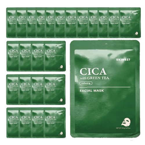 SKIN627 Bulk 24PK Face Masks Skincare, Facial Mask, Sheet Masks Korean 24PK Cica with Green Tea