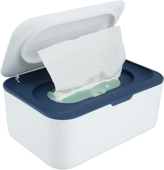 Wipes Dispenser Baby Wipe Holder, Dustproof Refillable Wipe Container Large Capacity Tissues Wipes Case with Moisture Seal Secure Lids Keeps Wipes Fresh for Home Office Bathroom (Dark Blue)