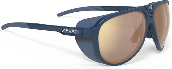 Rudy Project North America Stardash Sunglasses - Unisex Wrap-around Cycling, Running, Hiking Sunglasses - Blue Navy Matte With Photochromic 2 Laser Crimson Lenses
