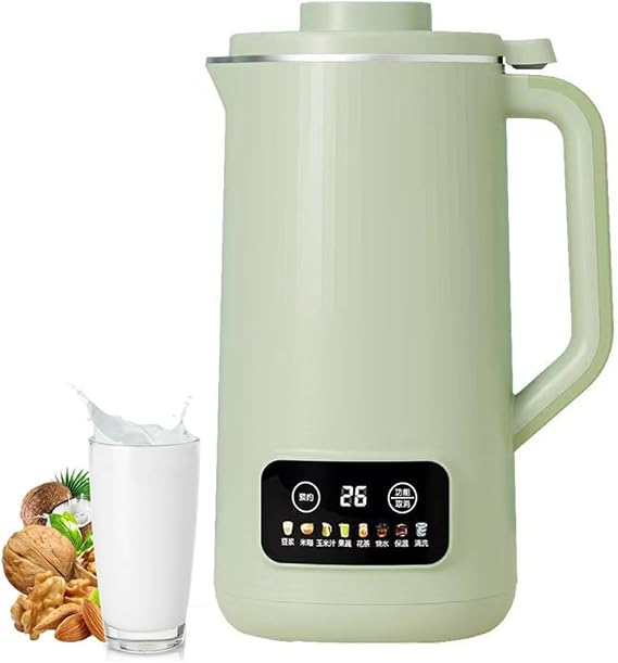 Soy Milk Maker Machine, 600ML Automatic Nut Milk Maker with 10 Blades, Display Screen Control, 1-12h Timer, Keep Warm/Self-Cleaning for Almonds, Oats, Soybeans, Fruits, Kitchen(Green)