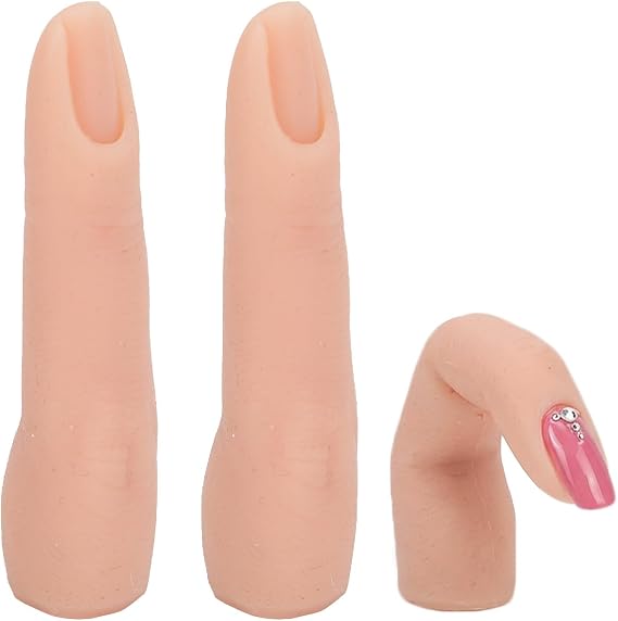 2pcs Silicone Practice Fingers Hand, Nail Training Finger Bendable Flexible Silicone Practice Finger Model Silicone Nail Training Finger for Acrylic Nails Manicure Art Finger Mode(Light Color)