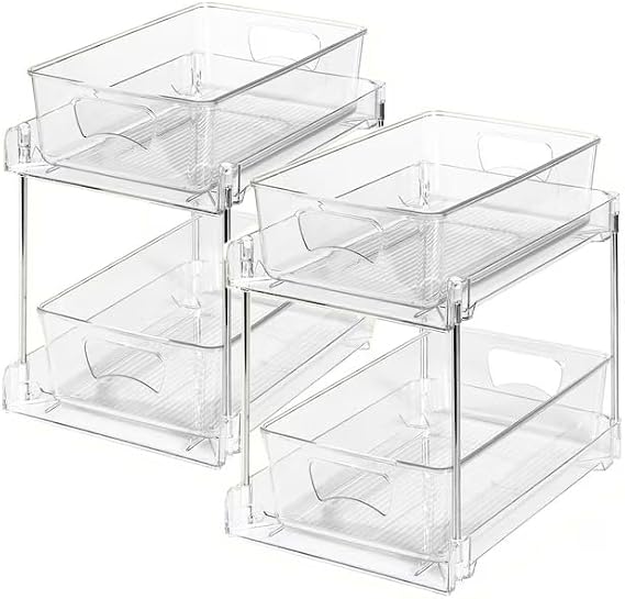 2 Pack Under Sink Organizer, 2 Tier Pull-Out Bathroom Organizers and Storage, Kitchen Cabinet Organizer for Pantry, Kitchen