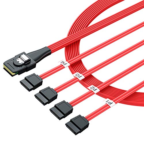 LiNKFOR 1.6ft Mini SAS to 4 SATA Cable SAS Breakout Cable Mini SAS Male SFF-8087 to 4 SATA Female Cable Multi-Lane Mini SAS Host Internal Cable to Target HDD Hard Drive Splitter Cable