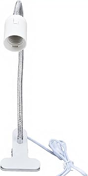 Luqeeg E26/E27 Flexible Light Socket, 20 Inch 360 Flexible Gooseneck Clip Lamp, Clip Light Bulb Holder Base Light Neck Clip Lighting Fixture with On/Off Switch for Plants Office, White, No(#1)