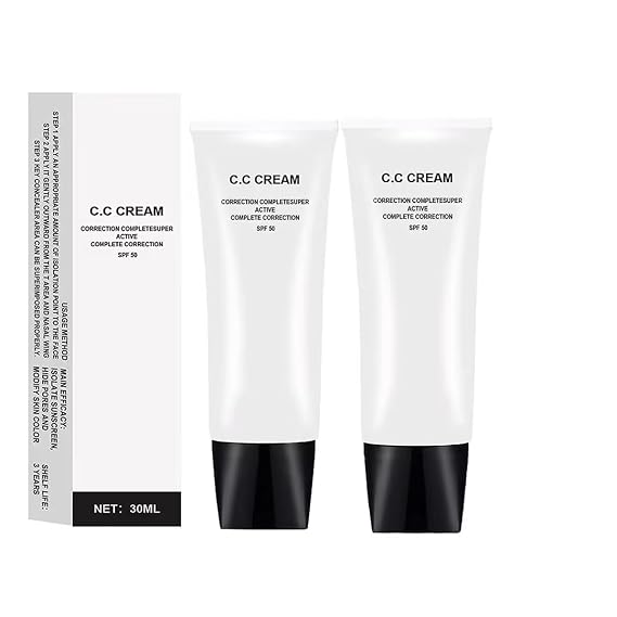 2pcs Skin Tone Adjusting CC Cream SPF 50, New Cosmetics CC Cream, Pre-makeup Primer Moisturizing Skin Concealer Brightening Skin Tone(Natural Color)