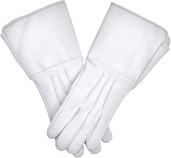 Medieval Gauntlet leather cosplay gloves long arm cuff (White, Small)