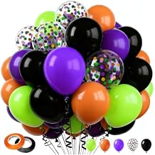 60 Pcs 12 Inch Halloween Balloons Orange Black Green Purple Confetti Balloons for Halloween Birthday Trick or Treat Party Decoration