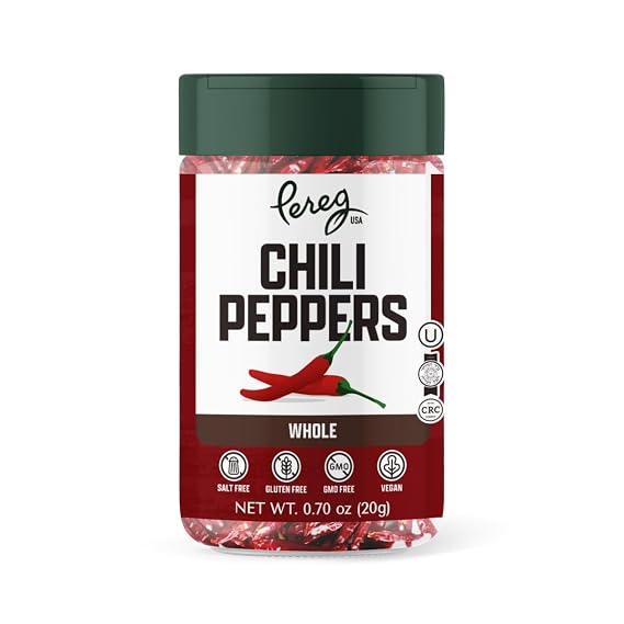 Pereg Whole Chili Pepper (0.70 Oz) - Dried Chili Peppers - Hot & Spicy Taste - Perfect For Spicy Food Lovers - Red Shatta Chili Peppers - Non-GMO & All Natural - Gluten Free, Non-Irradiated