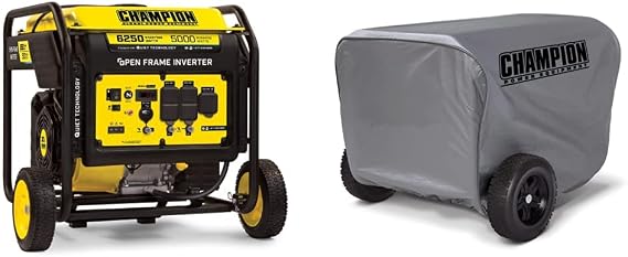 Champion Power Equipment 100519 6250-Watt Open Frame Inverter with Quiet Technology & Champion Weather-Resistant Storage Cover for 4800-11,500-Watt Portable Generators