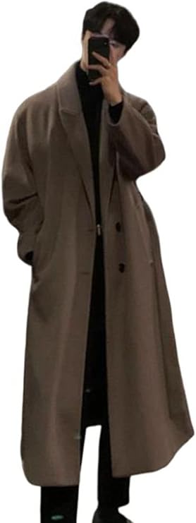 Nika Trench Coat, Men's Long Coat, Outdoor, Overcoat, Simple, Korean, Fashion, Outerwear, Autumn, Winter, Thick, Large Size, Rasha Coat