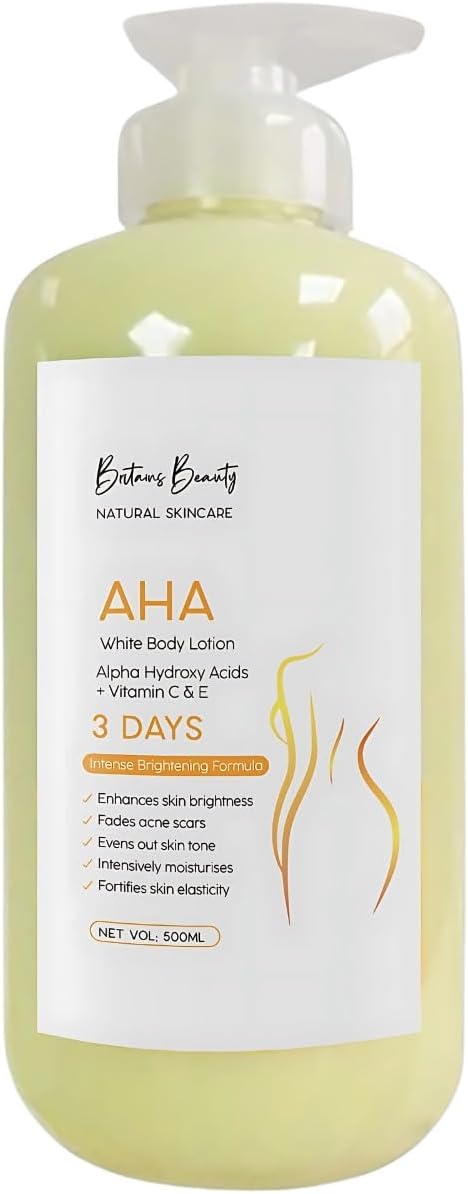 AHA Yellow Body Lotion with Alpha Hydroxy Acids, Vitamin C & E, Intense Brightening Formula for Smooth & Hydrated Skin – 500ml (Yellow, 500ml)