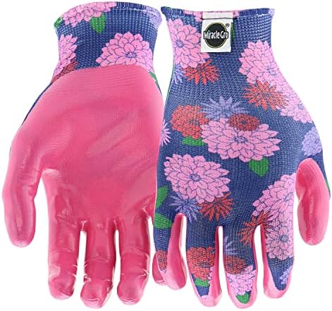 Miracle Gro Womens Nitrile Coated Grip Floral Pattern Gardening Work Gloves