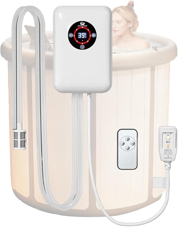 Hot Tub Heater Thermostat, Water Heater for Foldable Bath Tub Adult, Adjustable Temperature 16-43℃, for Inflatable Bathtub Small SwimmingWhite,8.6 * 5.8 * 2.9 inch