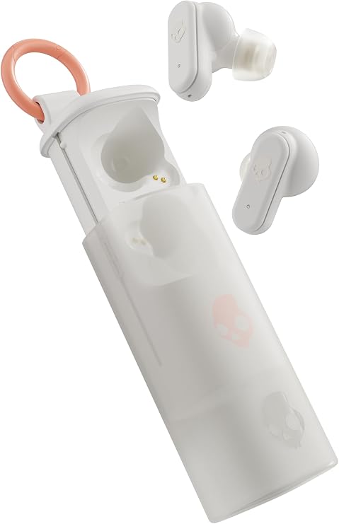 Skullcandy Dime Evo Wireless Earbuds with Clip-Anywhere Case - Bone | In-Ear Fit, Noise Isolating, 36 Hours Battery, Microphone for iPhone Android, Easy Clip-On Design, Travel, Commuting