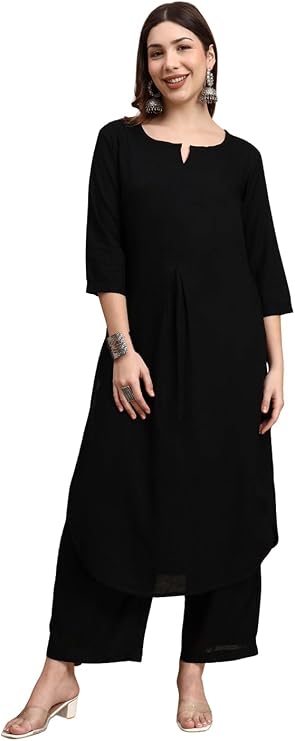 Idalia Rose Gold Straight Solid Kurta With Palazzo Pants