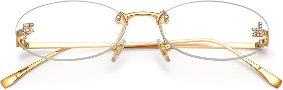 Trendy Y2K Oval Sunglasses Women Men Retro Rimless Small Diamond Frame | 90s Metal Designer Fashion Festival Rave Glasses Gradient Clear Cute Shades Accessories