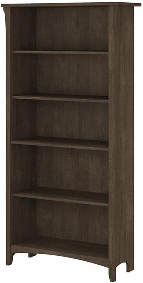 BOWERY HILL Tall 5 Shelf Bookcase, Ash Brown Finish, 32W x 12D x 63H, Engineered Wood Construction, Adjustable and Fixed Shelves, Mission Style for Living Room or Home Office Storage