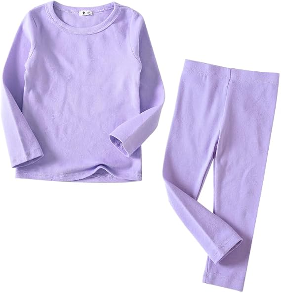 KISBINI Toddler Girls Boys Pajamas Cotton Thermal Underwear Basic Solid Sleepwear Soft Long Sleeve Pjs 2pcs Set