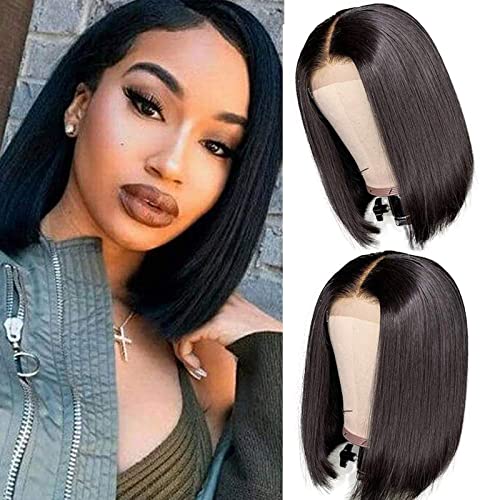 ISEE Hair 13x4 Lace Front Wigs Brazilian Virgin Human Hair Wigs Short Straight Bob Wigs 150% Density Pre Plucked with Baby Hair Bleached Knots Silk Straight Hair For Black Women 8inches